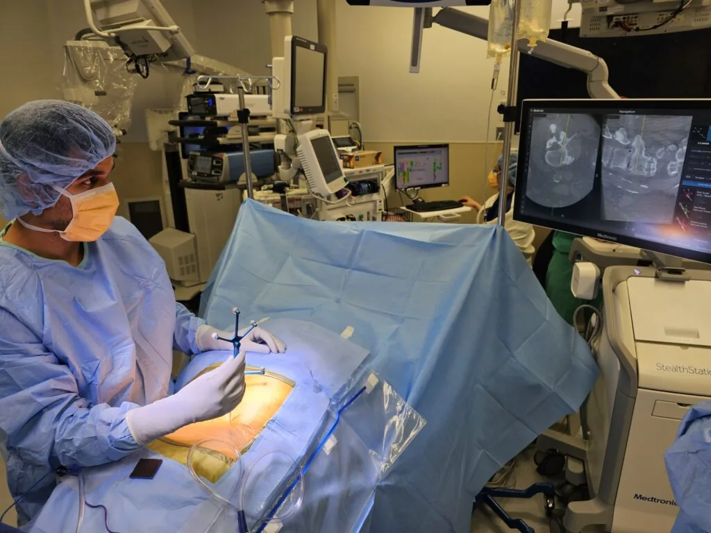 Stereotactic navigation technology used during spine surgery